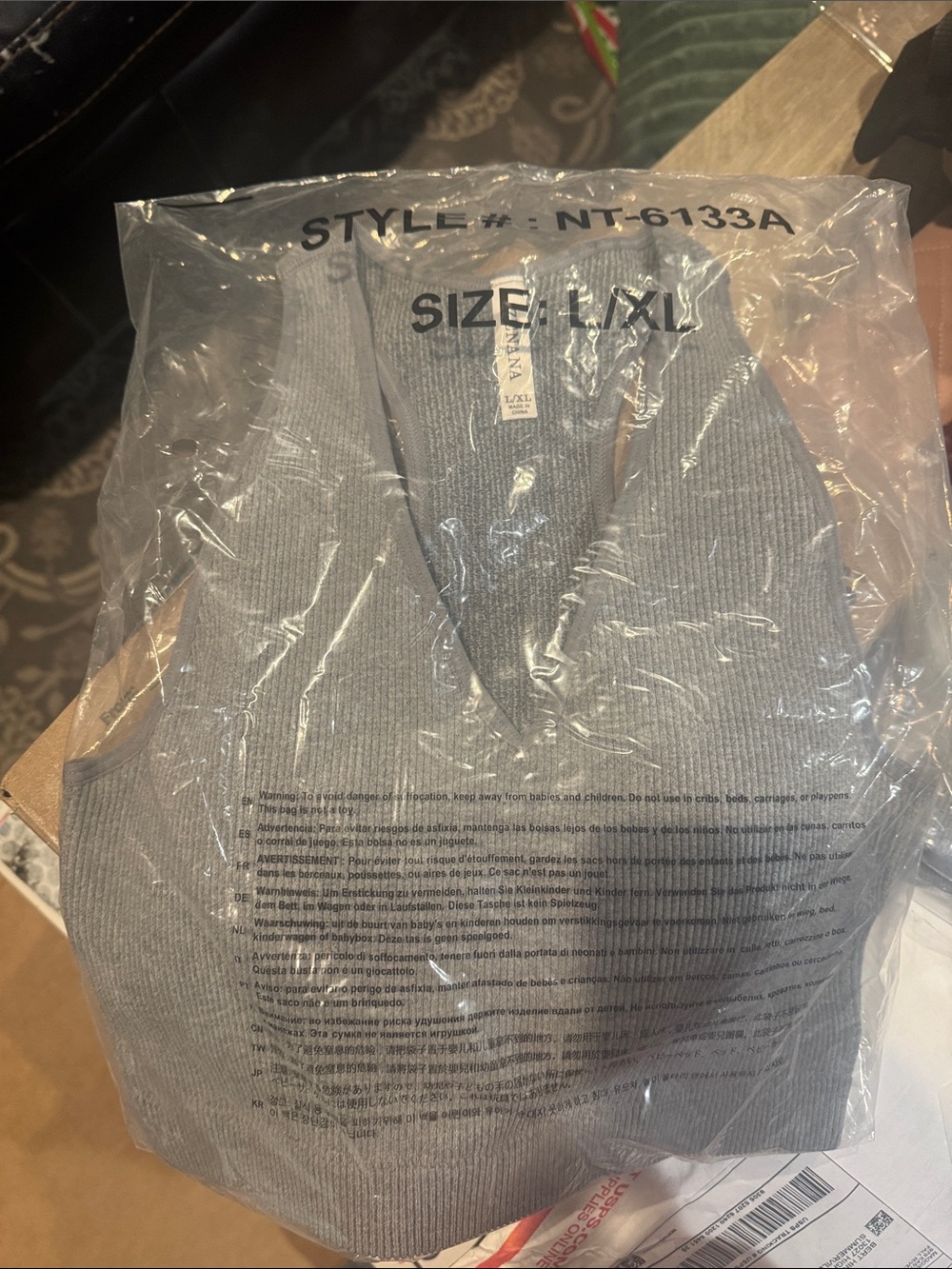 Gray Ribbed V-Neck tank